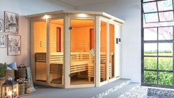 Karibu Multifunktions-Sauna Ava inkl. Infrarotstrahler mit Eckeinstieg 68 mm