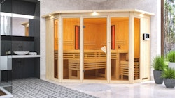 Karibu Multifunktions-Sauna Asta inkl. Infrarotstrahler mit Eckeinstieg 68 mm