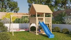 Akubi Kinderspielturm Luis inkl. Wellenrutsche und Doppelschaukelanbau (Set B)